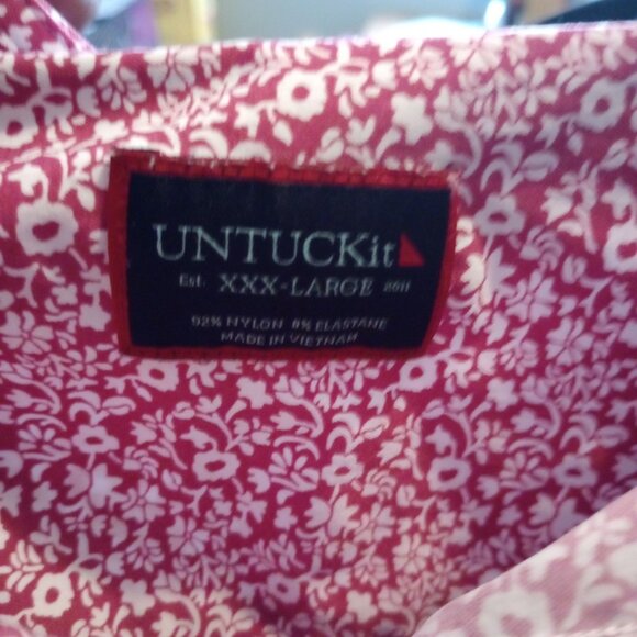 Untuckit Mens XXXL 3XL Red White Floral Button Down Shirt Chaddsford Regular Fit - Picture 3 of 6